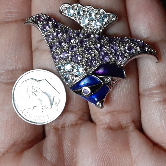 CLOSEOUT, 925 Genuine Amethyst and Blue Topaz with Enamel. BROOCH. FIRM. - Picture 4 of 11